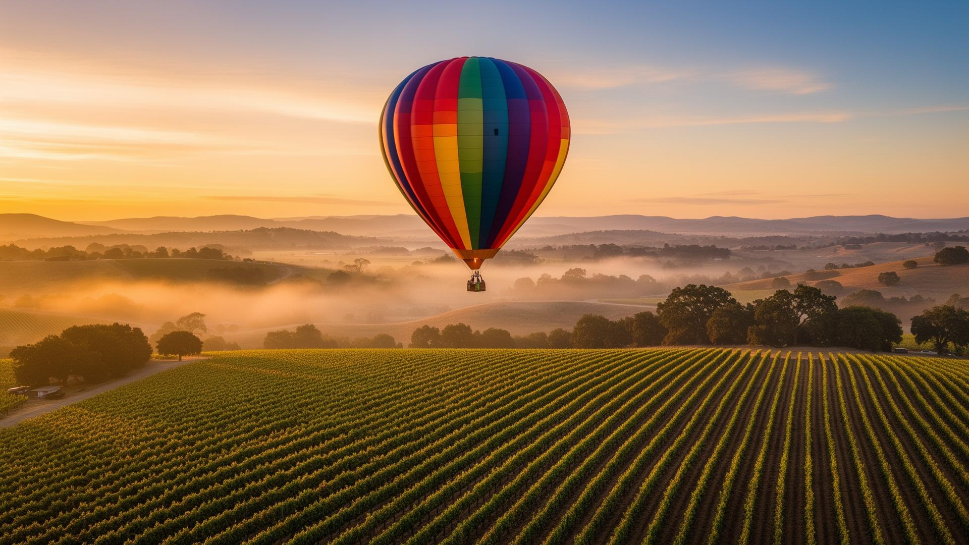 Sunrise Over the Vineyards: A Hot Air Balloon Morning